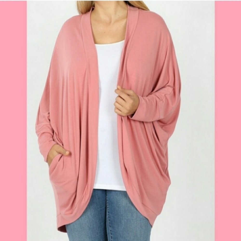 Zenana Outfitters Plus Size Cocoon Wrap Open Cardigan Sweater 1X